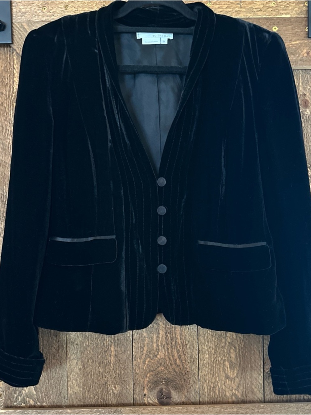 To the Max Black Velvet V-Neck Blazer with Covered Buttons